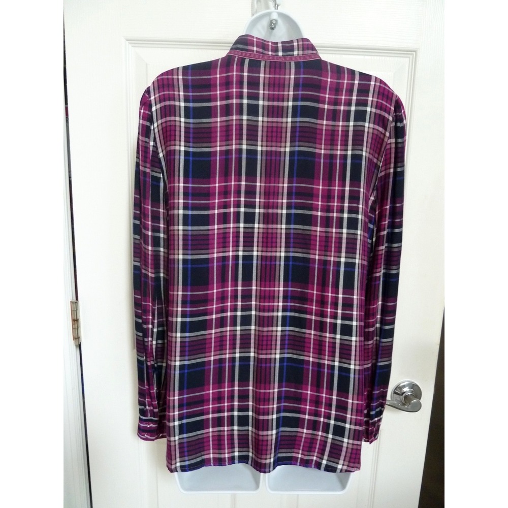 NWT CHICO'S Sz 1=8/10, Med. Ruffle Purple Plaid Blouse Country Cottage Western - Picture 4 of 6